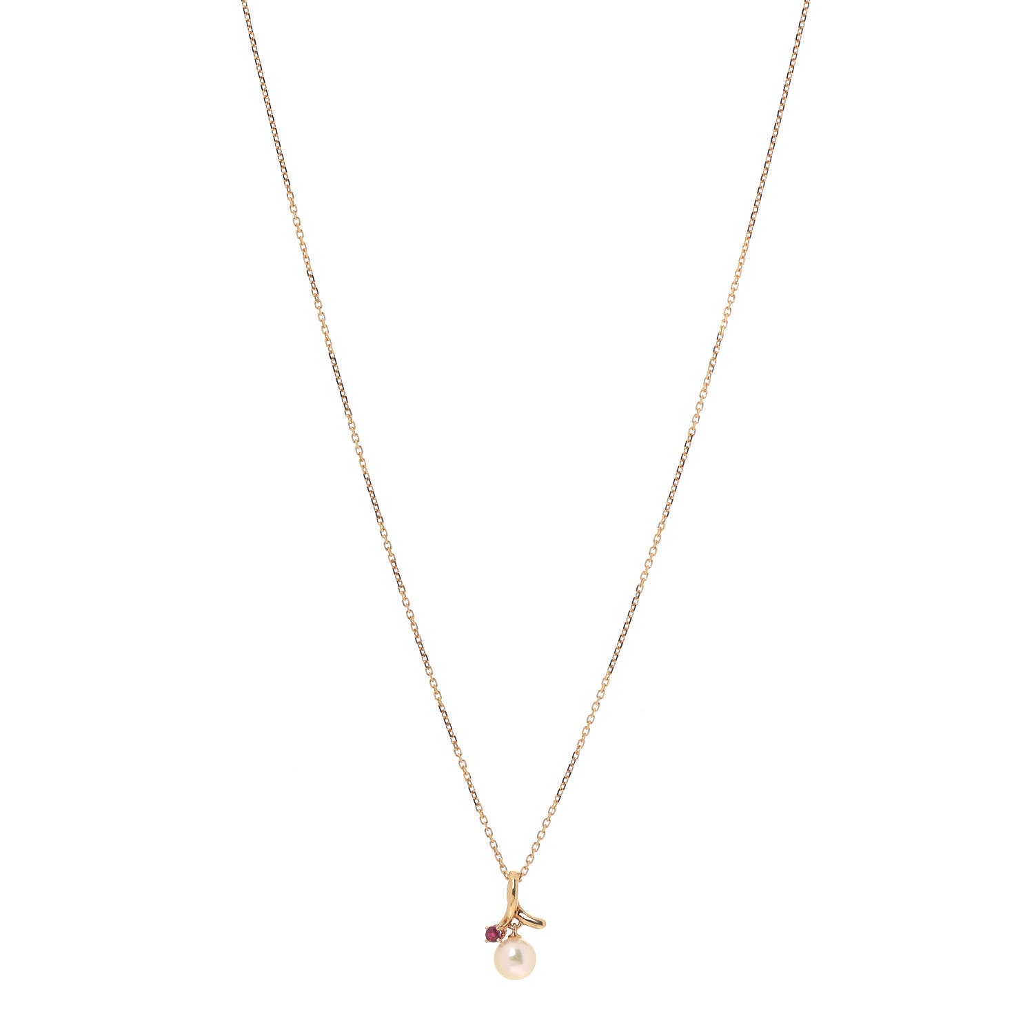 Mikimoto 18K Yellow Gold Ruby Akoya Pearl 6mm Drop Pendant Necklace 1 of 5