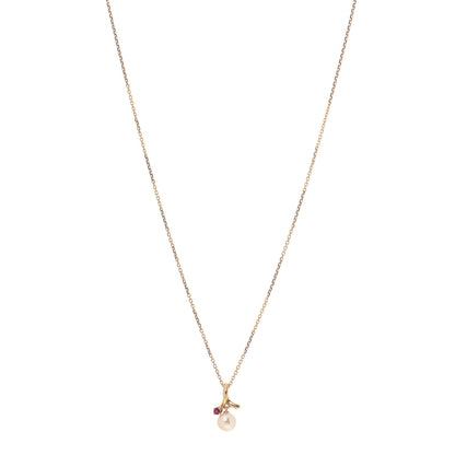 Mikimoto 18K Yellow Gold Ruby Akoya Pearl 6mm Drop Pendant Necklace 1 of 5