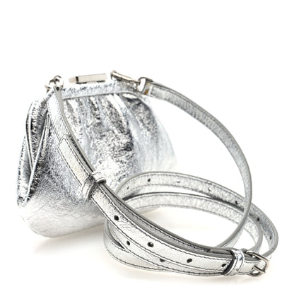 Balenciaga Metallic Textured Calfskin Logo Cloud Coin Purse With Strap Silver 3 of 11