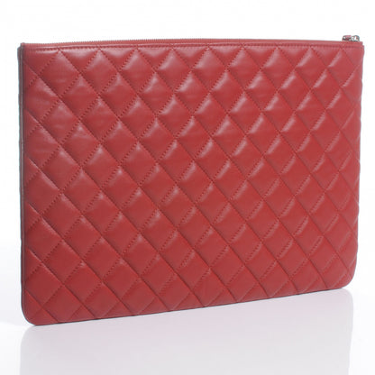 Chanel Lambskin Quilted Large Cosmetic Case Rouge 3 of 9