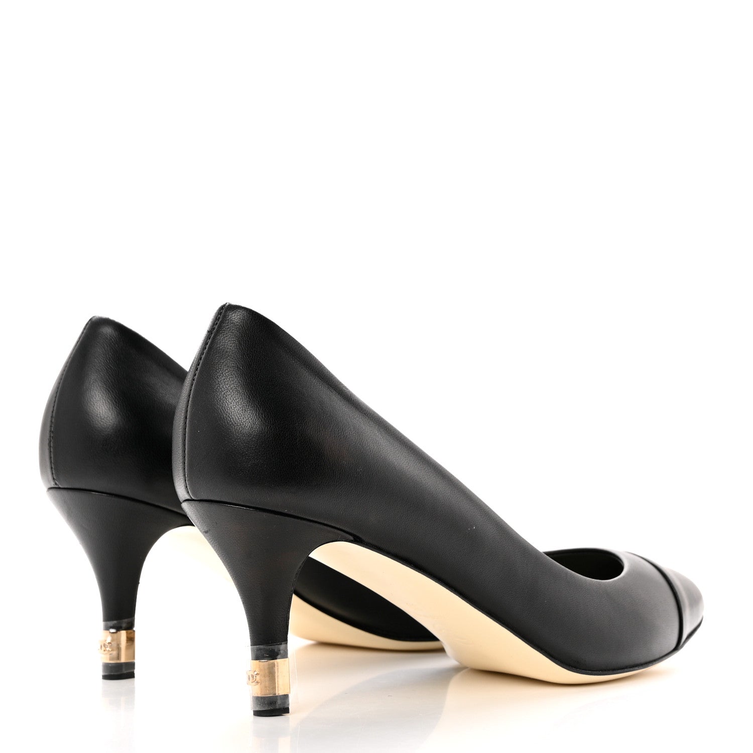 Chanel Lambskin CC Cap Toe Kitten Heel Pumps 37.5 Black 4 of 11