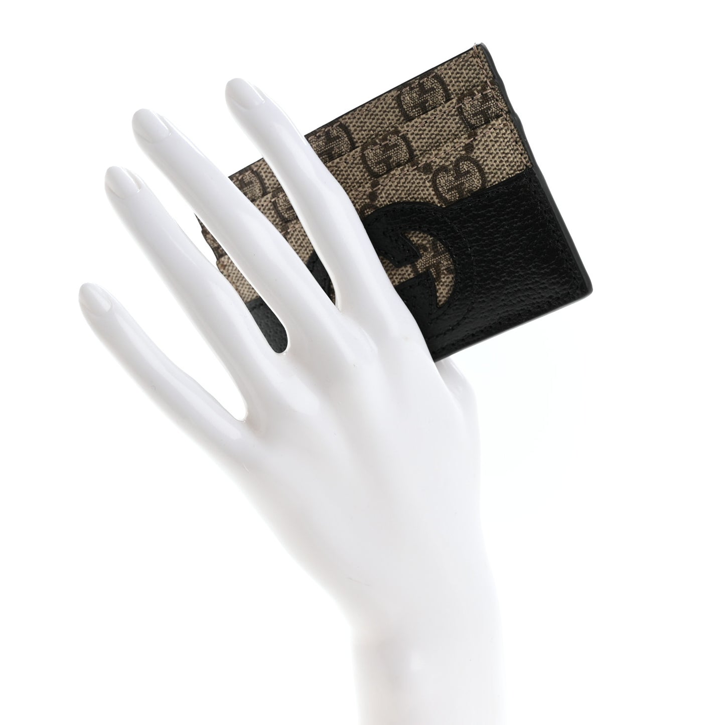 GG Supreme Monogram Textured Dollar Calfskin New Basket Card Holder Black Beige Ebony