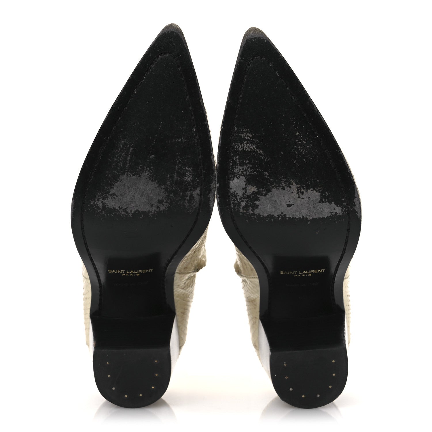 Saint Laurent Lacquered Snakeskin Ayers Finn 60 Crop Zip Boots 41 Cream 7 of 15