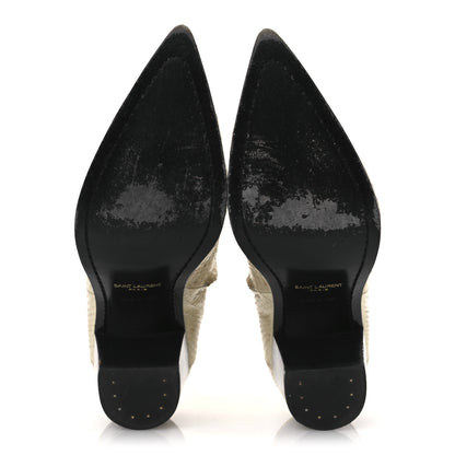Saint Laurent Lacquered Snakeskin Ayers Finn 60 Crop Zip Boots 41 Cream 7 of 15