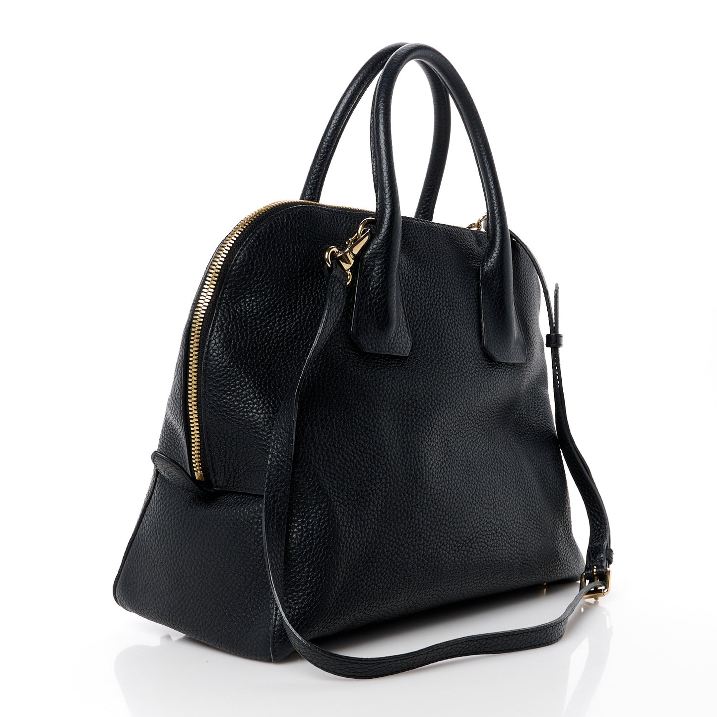 London Grainy Calfskin Small Greenwood Bowling Bag Black