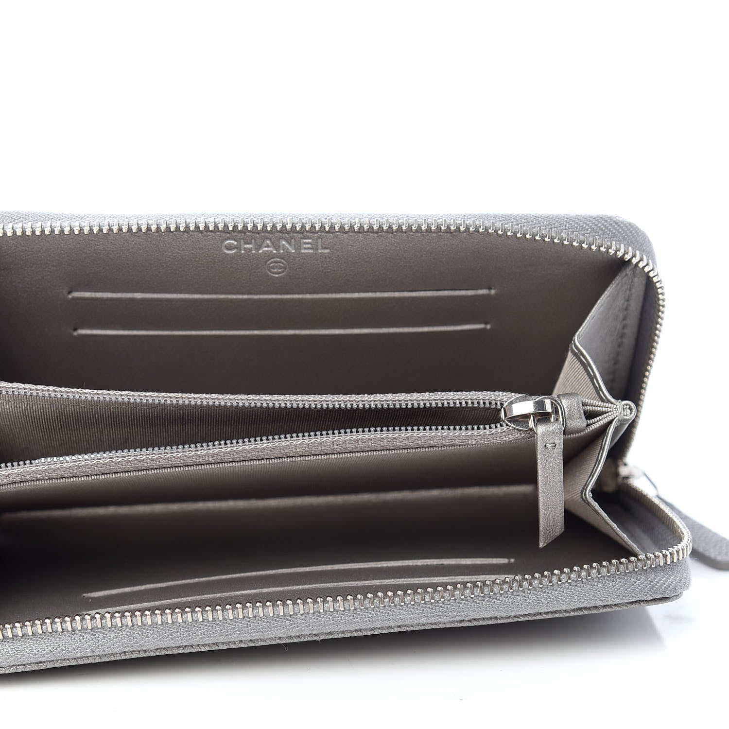 Chanel Metallic Caviar Quilted Medium Maxi CC Zip Around Wallet Grey 5 of 9