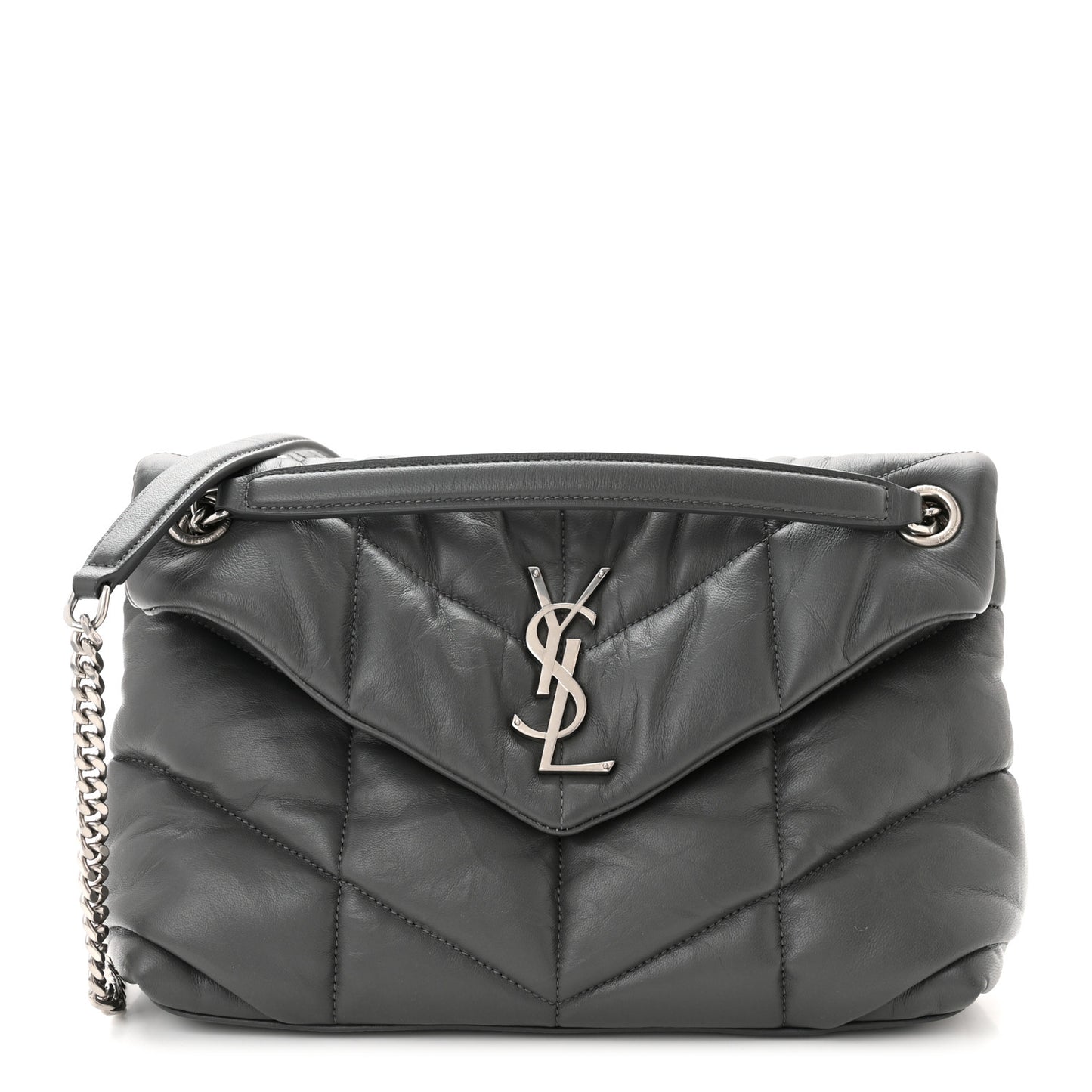 Lambskin Quilted Small Loulou Puffer Monogram Chain Satchel Concrete