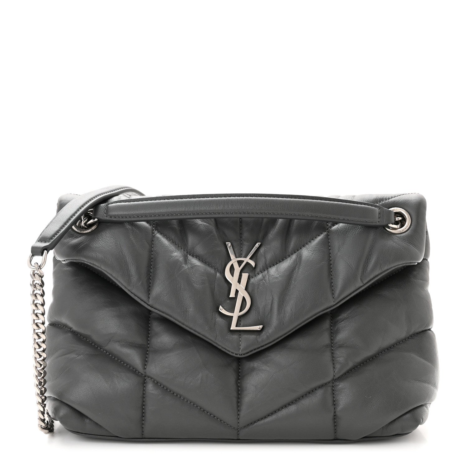 Saint Laurent Lambskin Quilted Small Loulou Puffer Monogram Chain Satchel Concrete 1 of 10