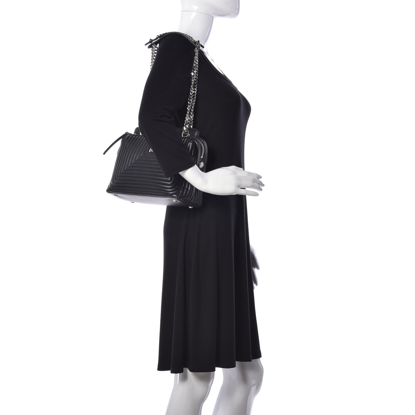 Shiny Nappa Trapuntata Chain Small DotCom Click Chain Satchel Black