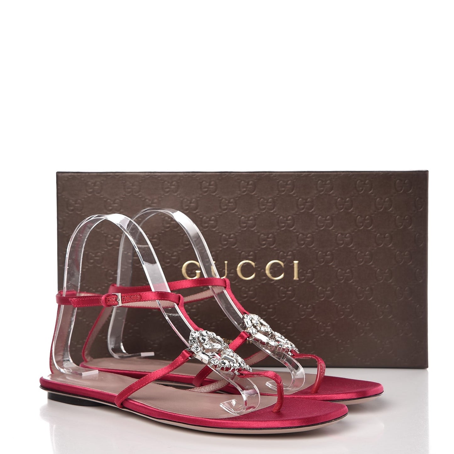 Satin Crystal GG Thong Sandals 39 Petunia