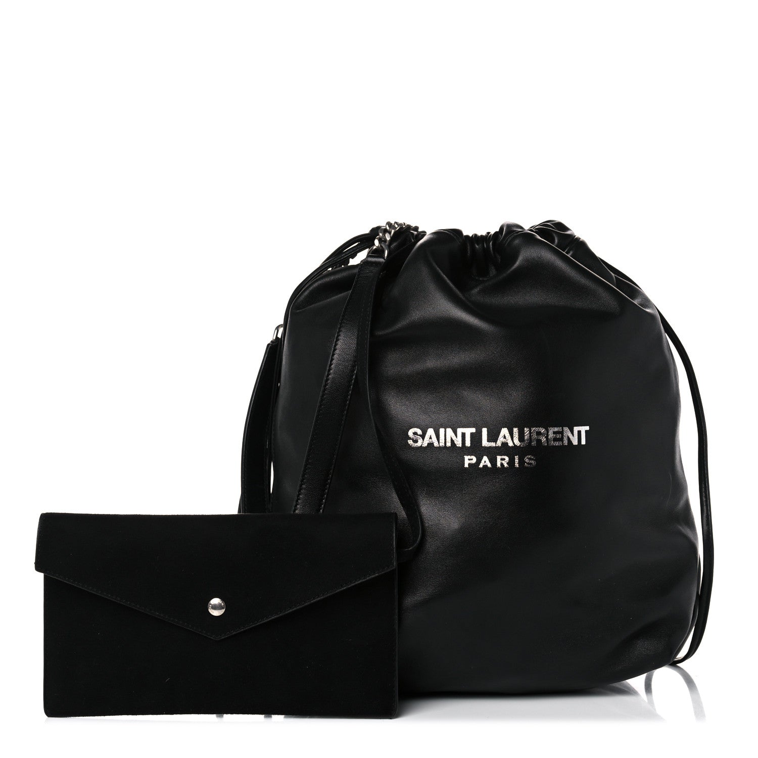 Saint Laurent Lambskin Teddy Drawstring Bag Black 1 of 13