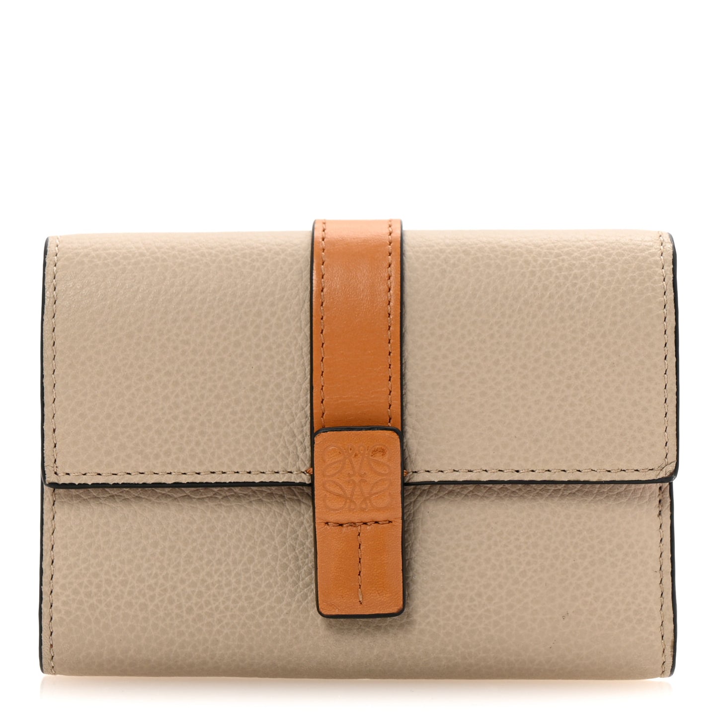 Grained Calfskin Small Vertical Wallet Light Oat Honey