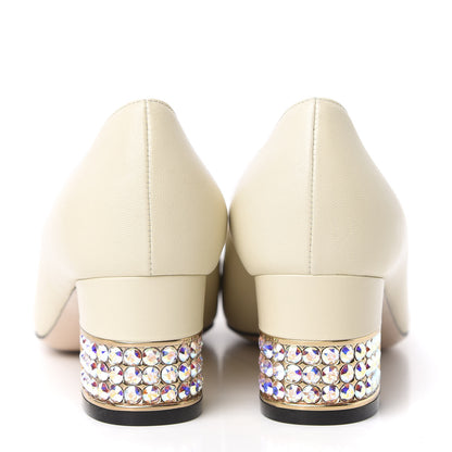 Gucci Malaga Kid Crystal Square G Madelyn Mid Heel Loafer Pumps 36.5 White 7 of 12