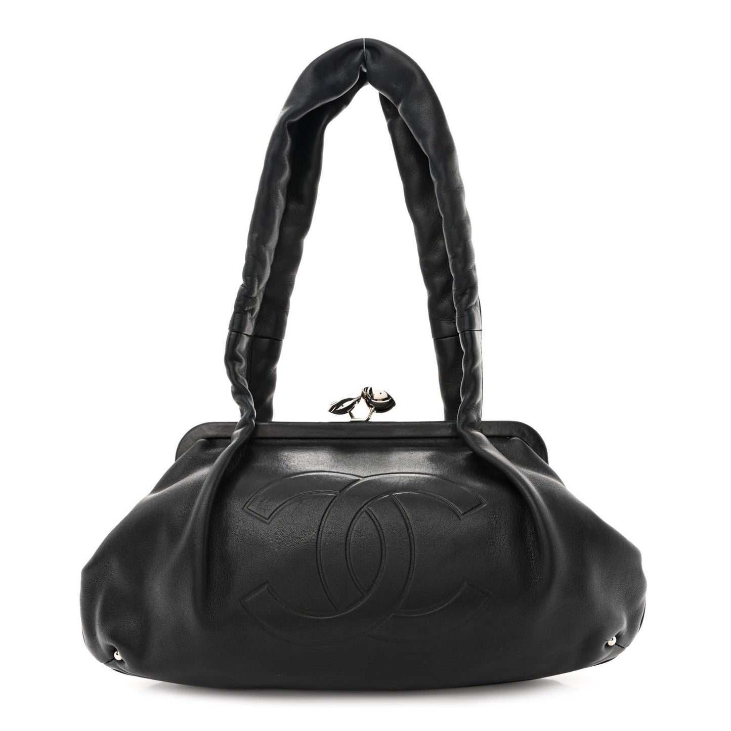 Lambskin Kiss Lock Frame Bag Black