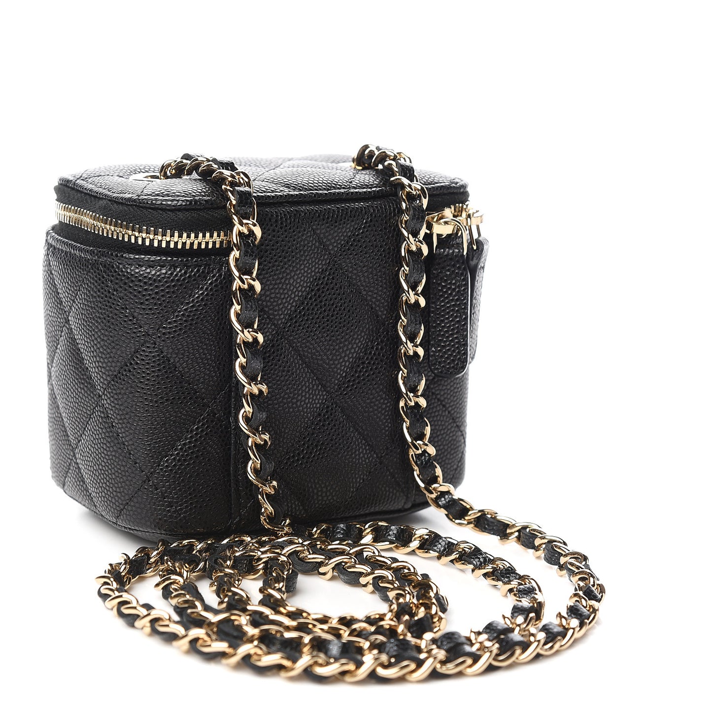 Caviar Quilted Mini Vanity Case With Chain Black