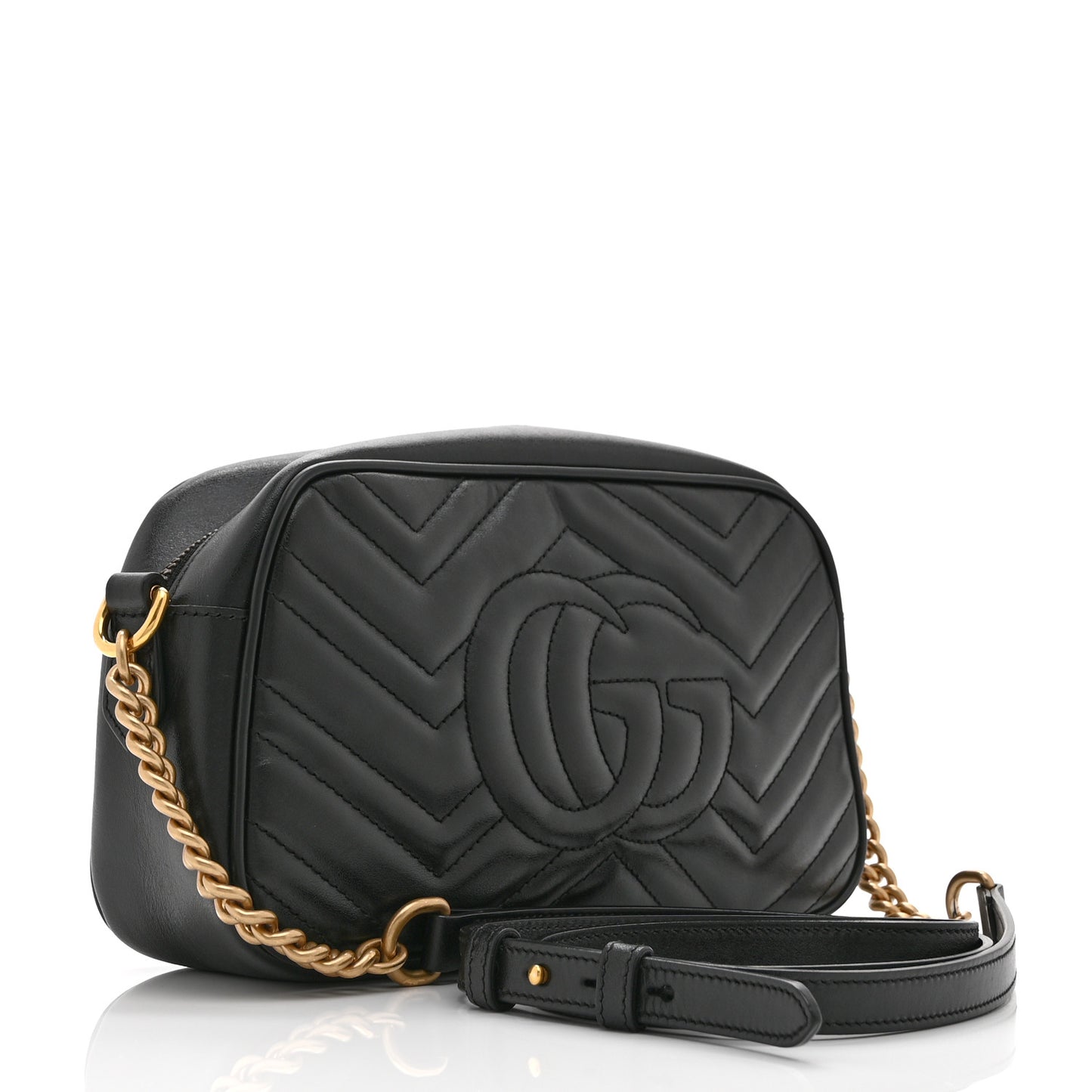 Calfskin Matelasse Small GG Marmont Chain Shoulder Bag Black