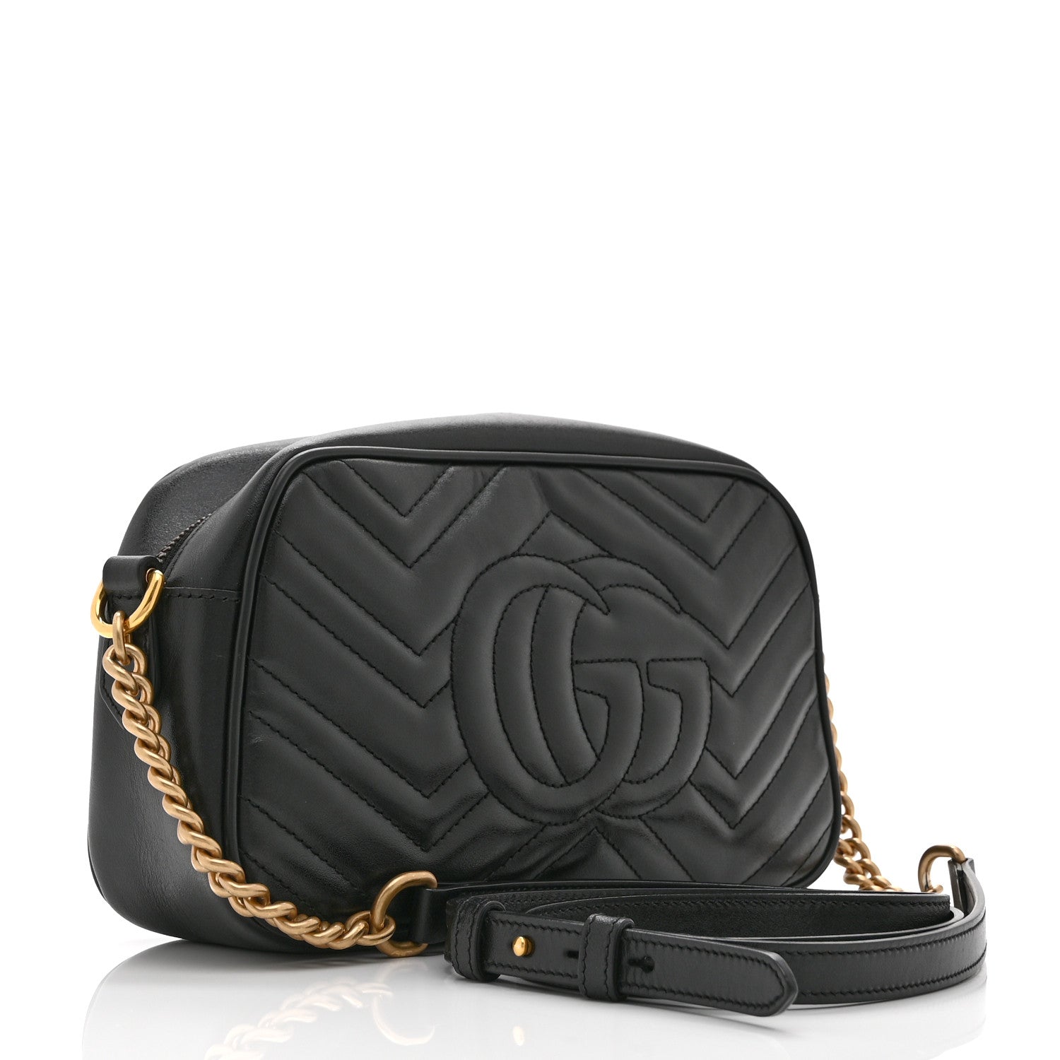 Gucci Calfskin Matelasse Small GG Marmont Chain Shoulder Bag Black 3 of 12