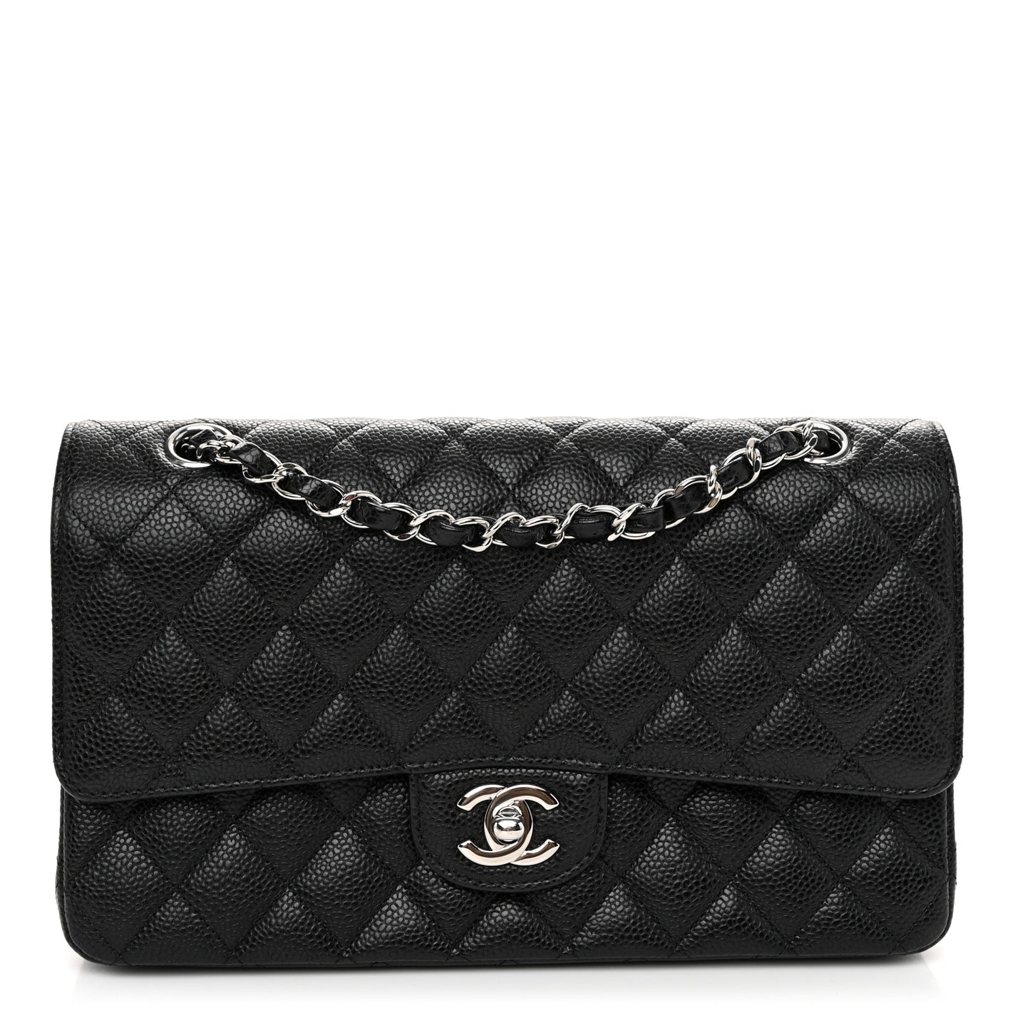 Caviar Quilted Medium Double Flap Black