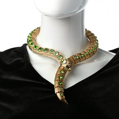 Gucci Crystal Heart Snake Necklace Gold Green 2 of 5