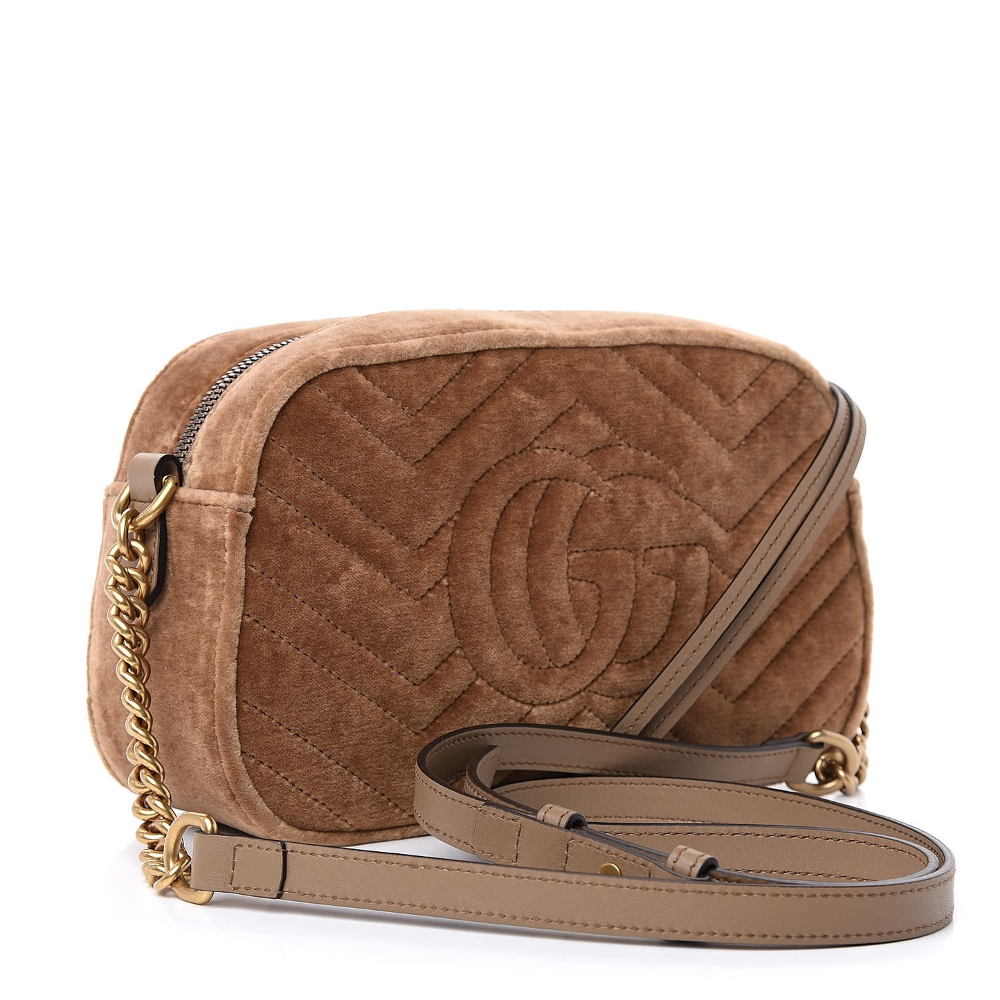 Velvet Matelasse Small GG Marmont Chain Shoulder Bag Taupe