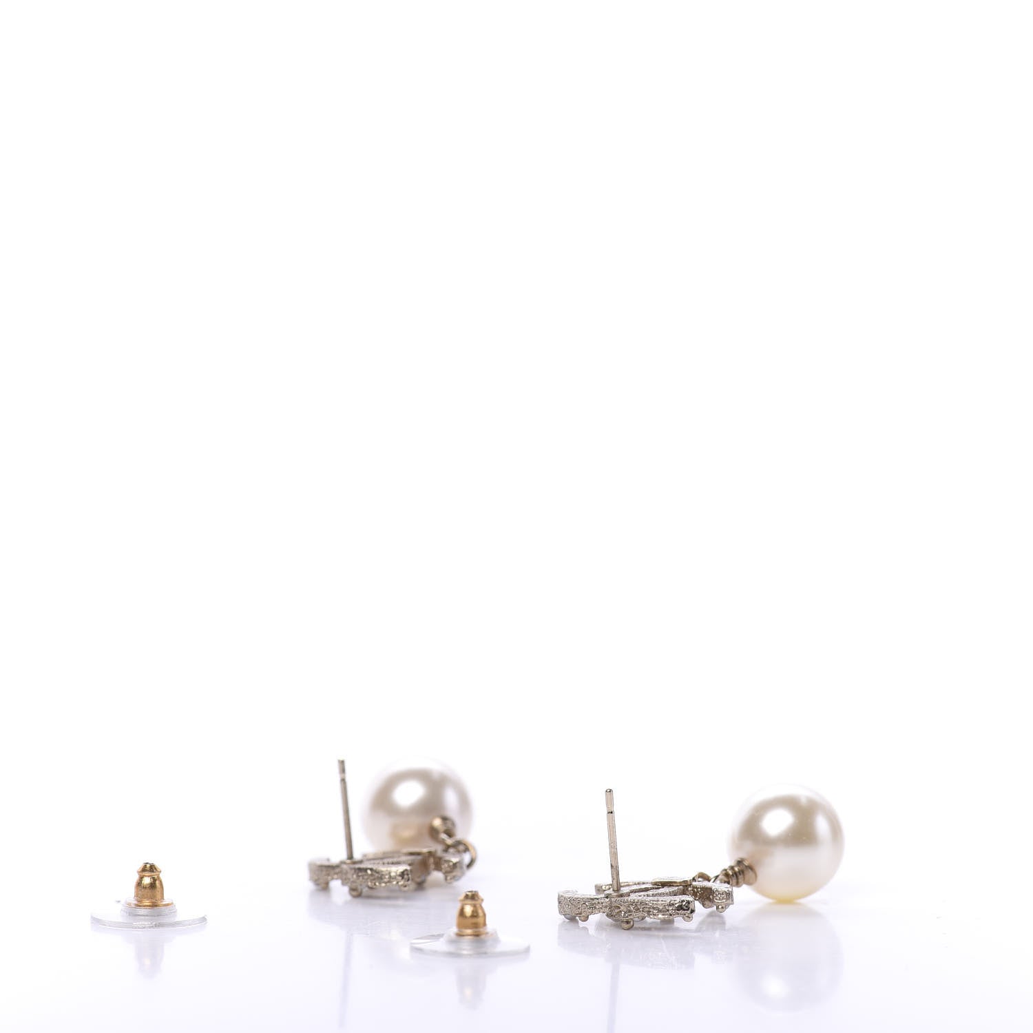 Chanel Crystal Pearl CC Drop Earrings Gold 3 of 5