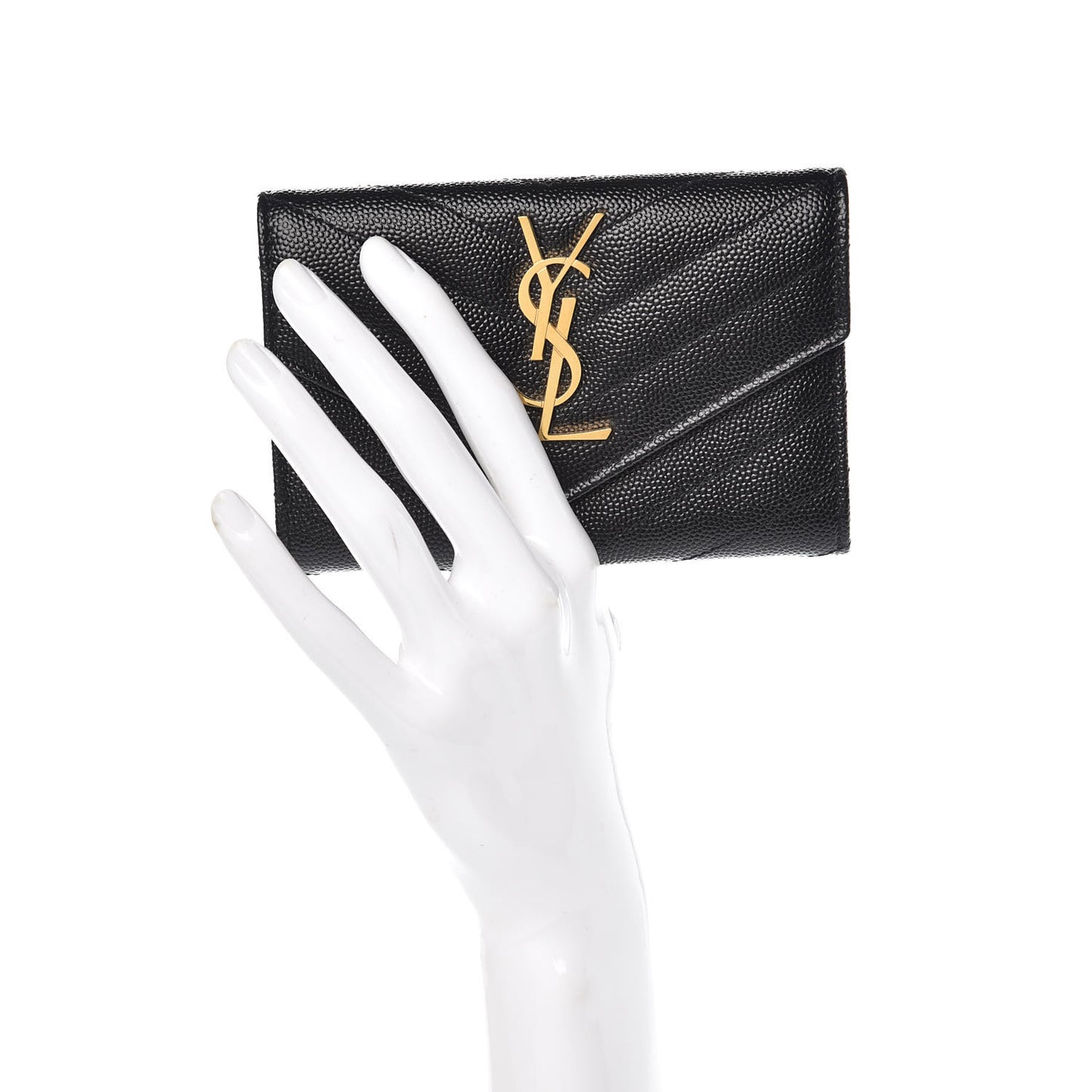 Grain De Poudre Matelasse Chevron Small Monogram Envelope Wallet Black