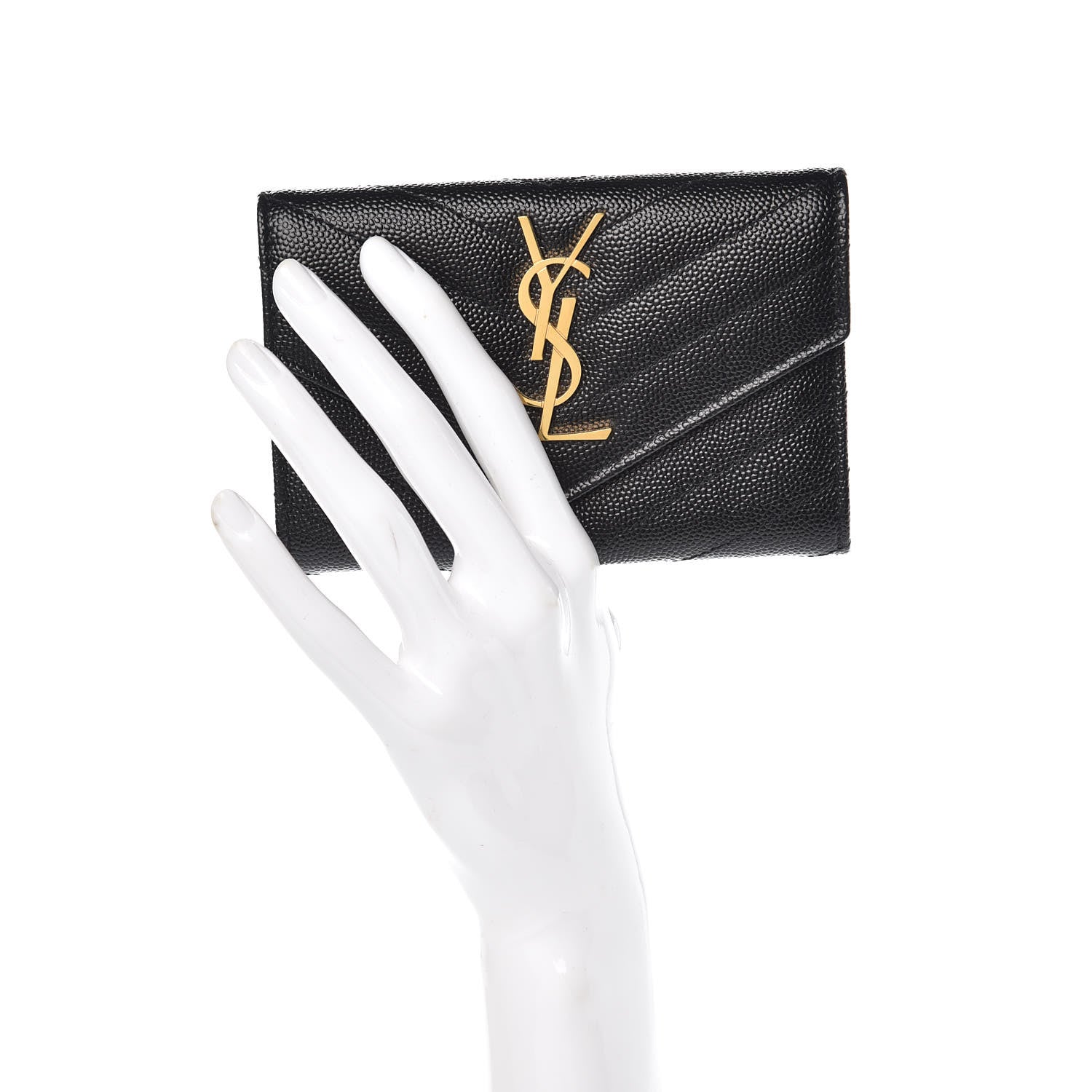 Saint Laurent Grain De Poudre Matelasse Chevron Small Monogram Envelope Wallet Black 2 of 7