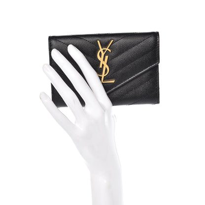 Saint Laurent Grain De Poudre Matelasse Chevron Small Monogram Envelope Wallet Black 2 of 7