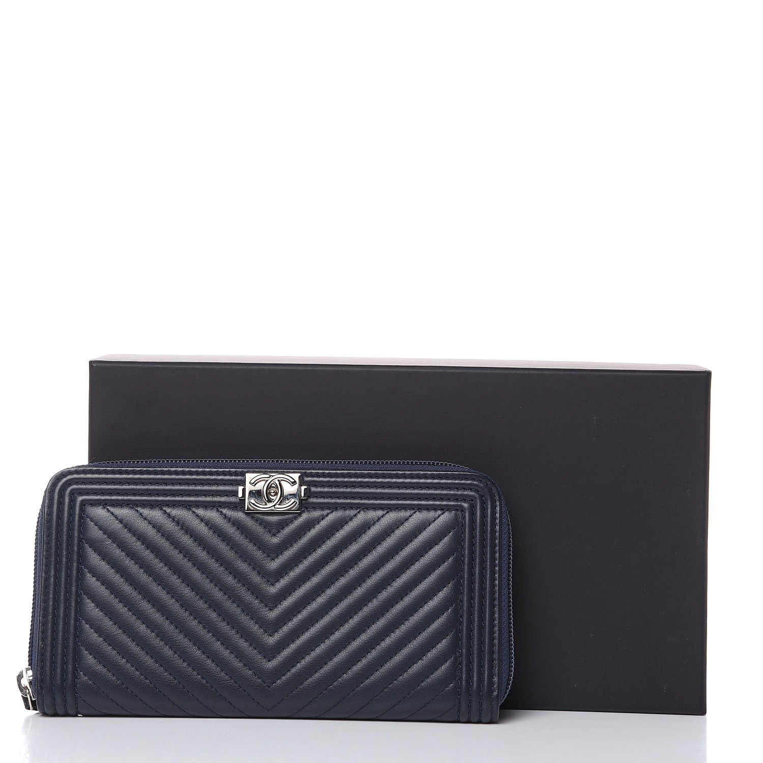 Chanel Lambskin Chevron Zip Around Boy Wallet Blue 9 of 9