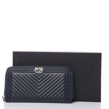 Chanel Lambskin Chevron Zip Around Boy Wallet Blue 9 of 9