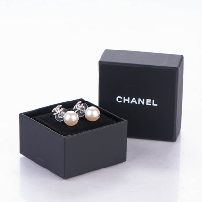 Chanel Crystal Pearl CC Drop Earrings Silver 5 of 5