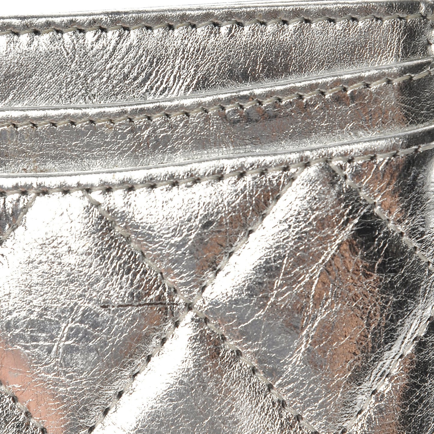 Metallic Aged Calfskin Quilted Reissue Card Holder Silver
