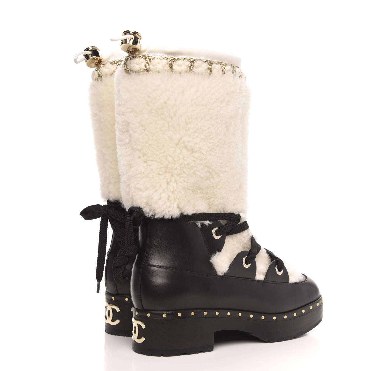 Chanel Shearling Chain Studded CC High Boot 36 Black 4 of 8