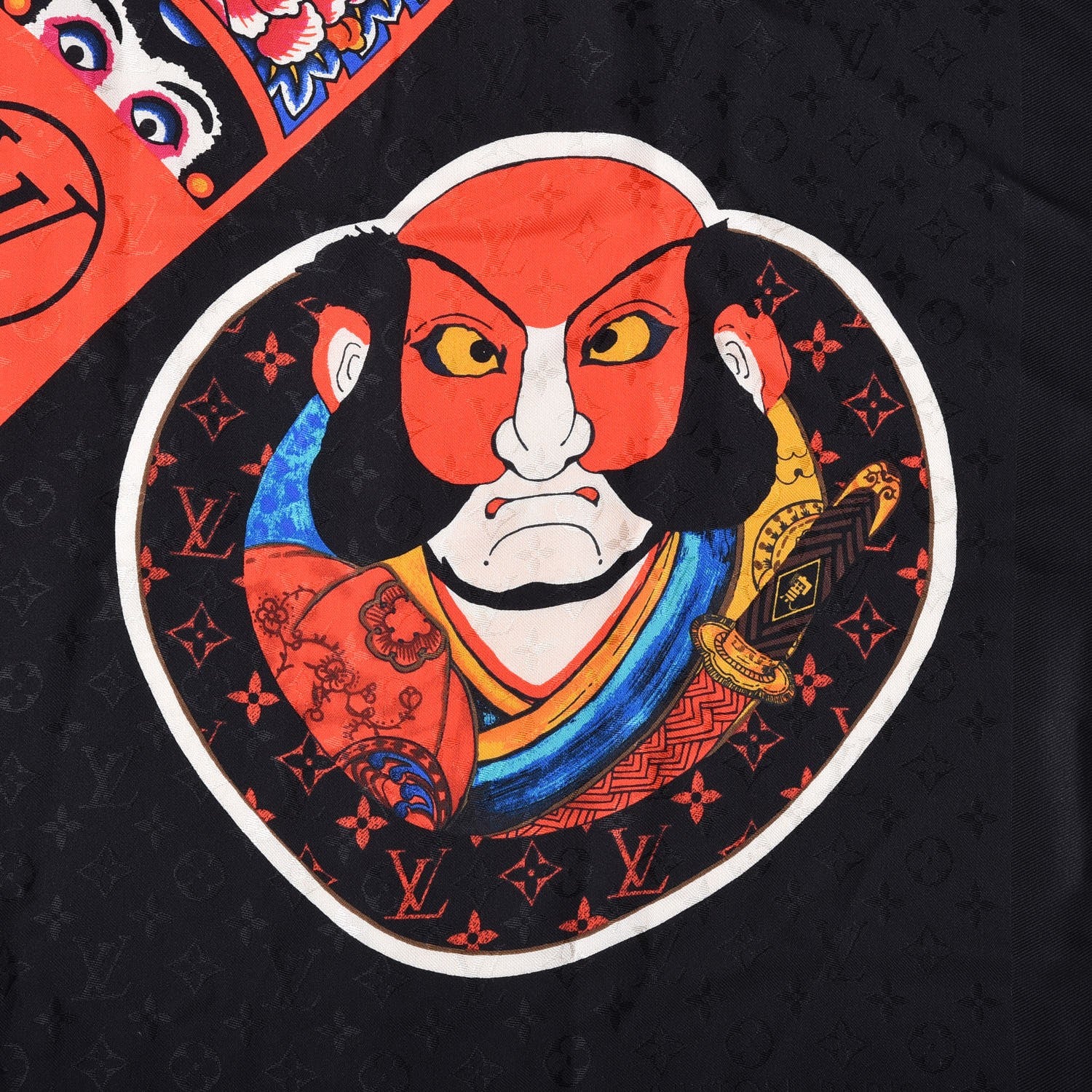 Louis Vuitton Silk Wool Monogram Kabuki Stickers Shawl Black 5 of 7