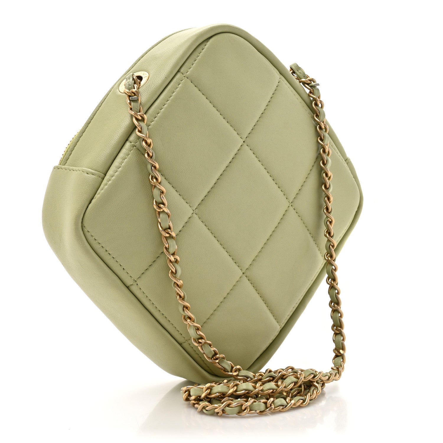 Chanel Lambskin Quilted Diamond Clutch With Chain Light Green 3 of 11