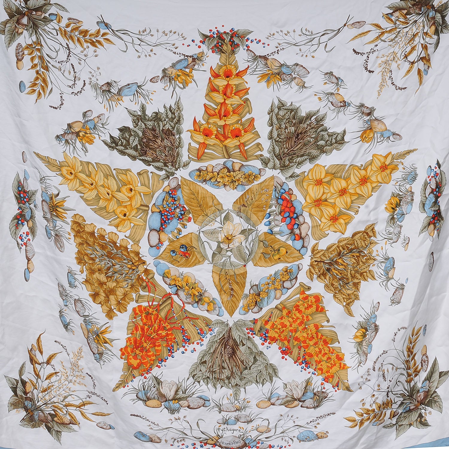 Hermes Silk Pythagore Scarf 90 Bleu 1 of 6