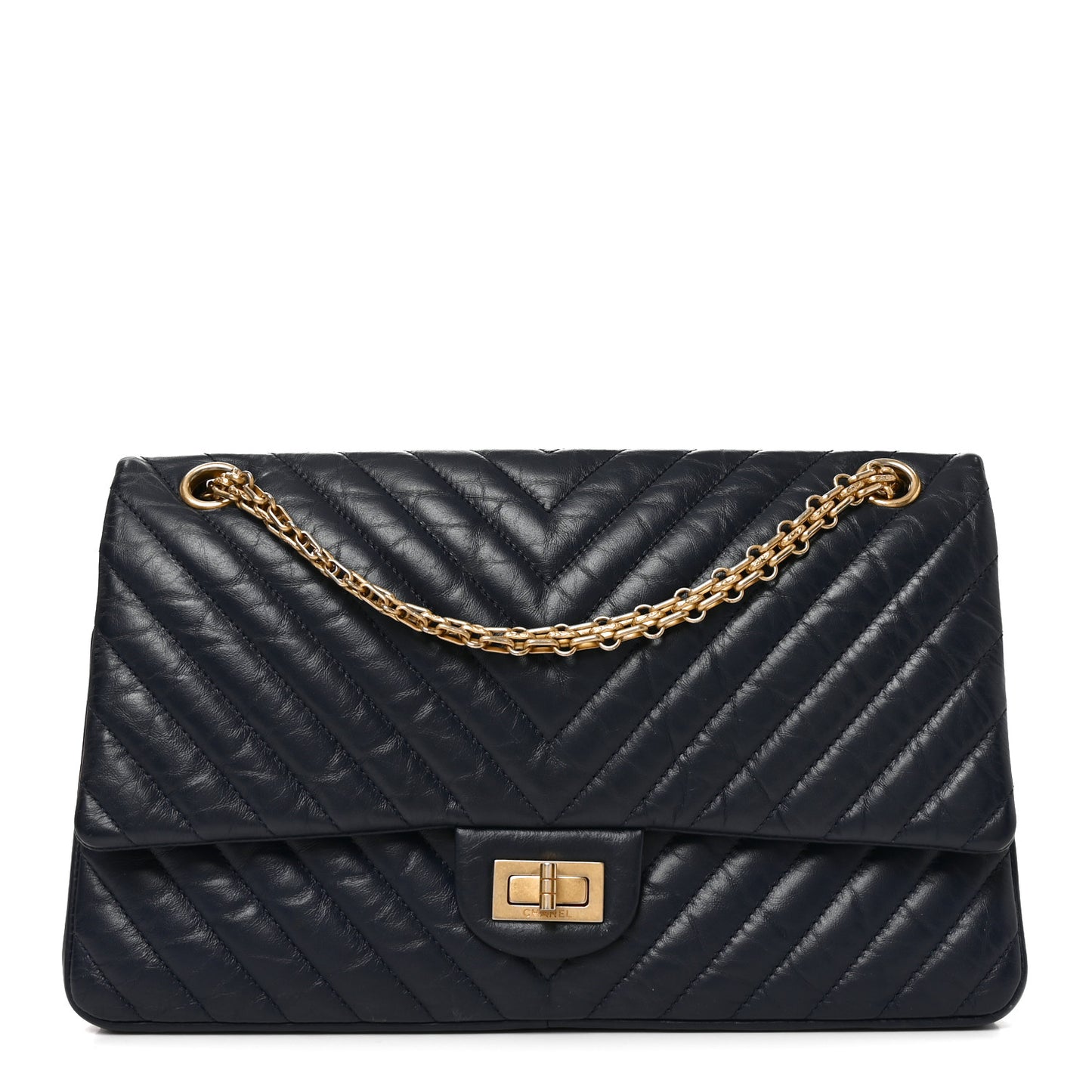 Aged Calfskin Chevron Quilted 2.55 Reissue 226 Flap Navy Blue