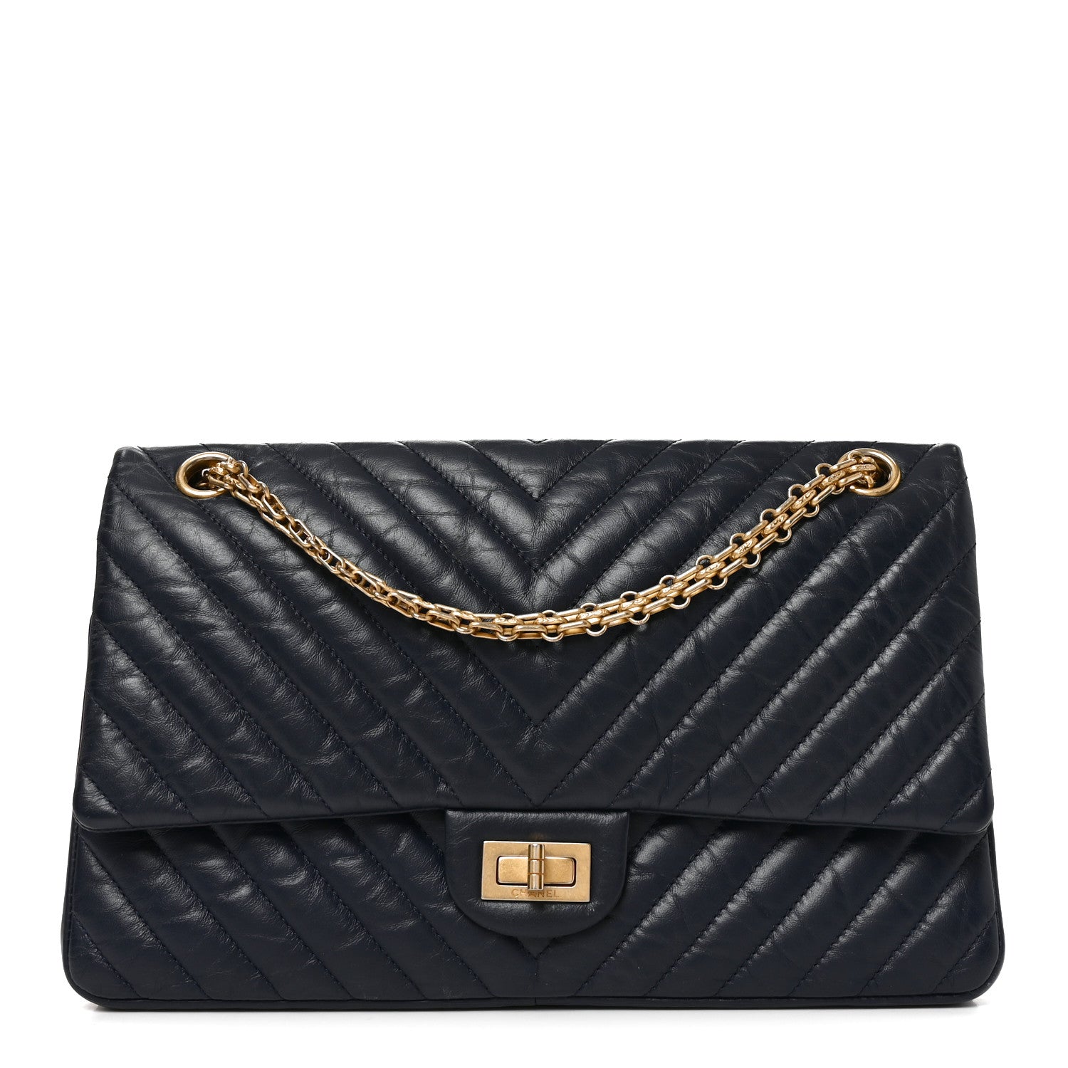 Chanel Aged Calfskin Chevron Quilted 2.55 Reissue 226 Flap Navy Blue 1 of 10