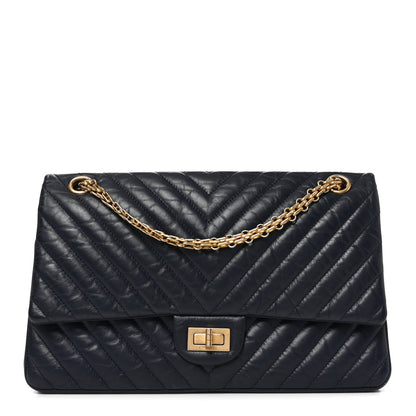 Chanel Aged Calfskin Chevron Quilted 2.55 Reissue 226 Flap Navy Blue 1 of 10