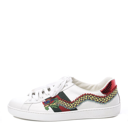 Gucci Calfskin Ayers Web Dragon Embroidered Mens New Ace Sneakers 9 White 1 of 10