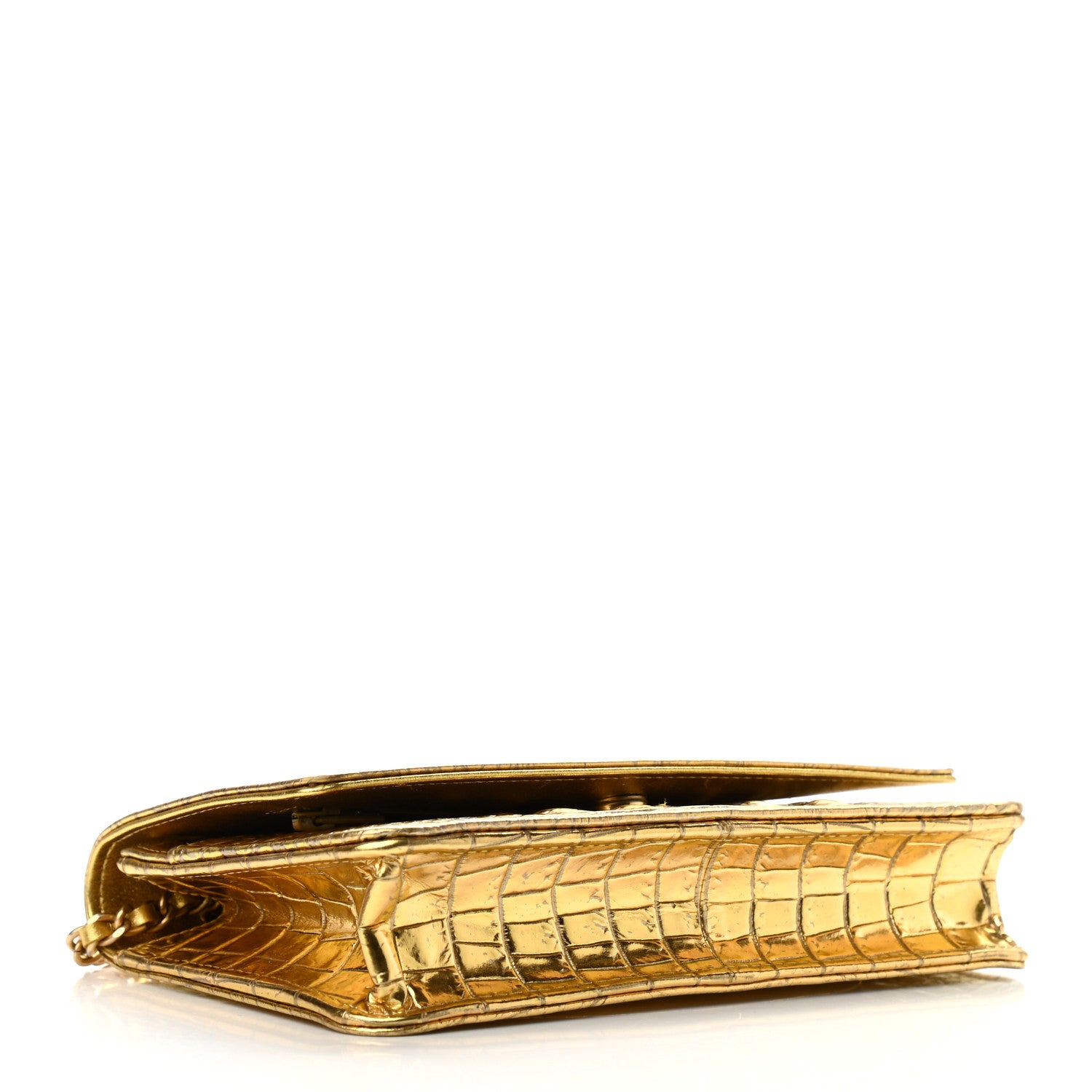 Chanel Metallic Calfskin Crocodile Embossed Cocodile Wallet On Chain WOC Gold 4 of 14