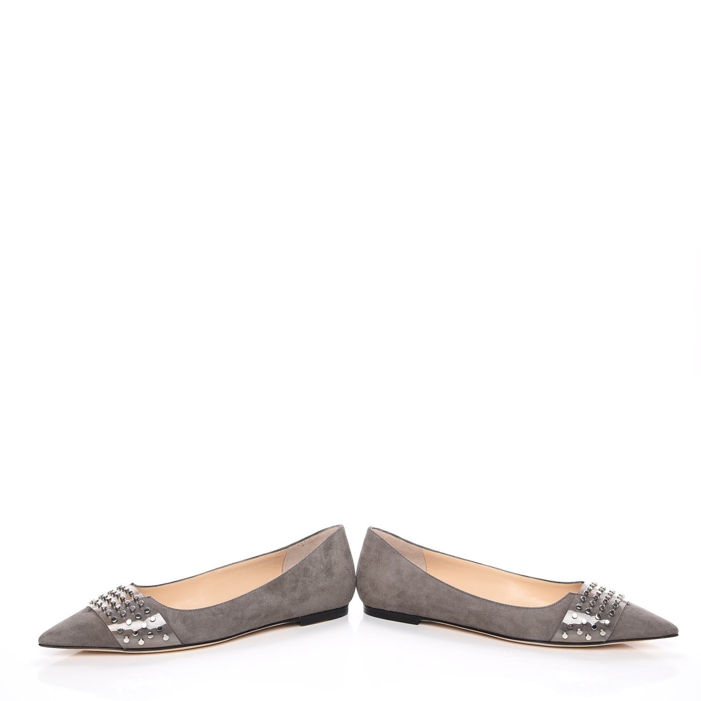 Suede Studded Hazel Pointy Toe Flats 36 Grey