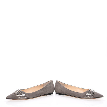 Jimmy Choo Suede Studded Hazel Pointy Toe Flats 36 Grey 6 of 12