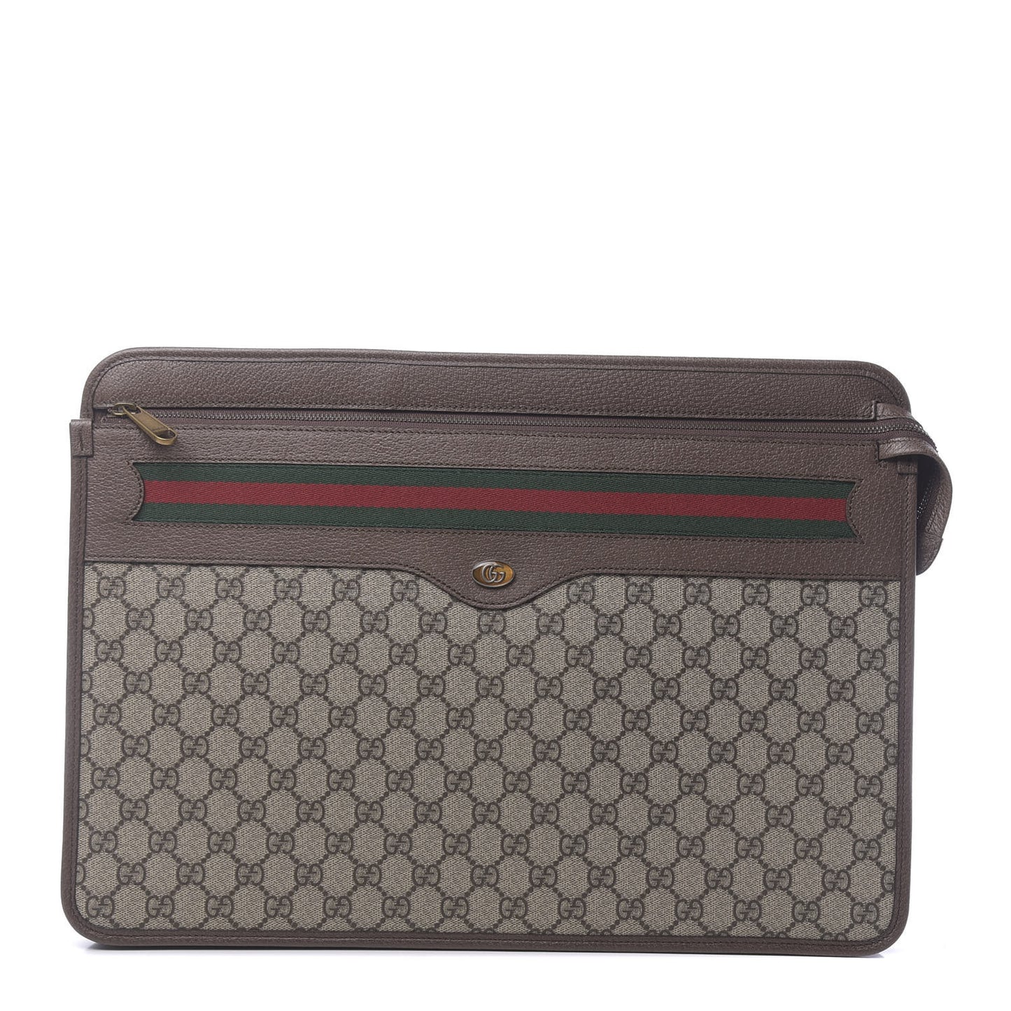 GG Supreme Monogram Textured Calfskin Web Ophidia Documents Holder Beige Ebony New Acero