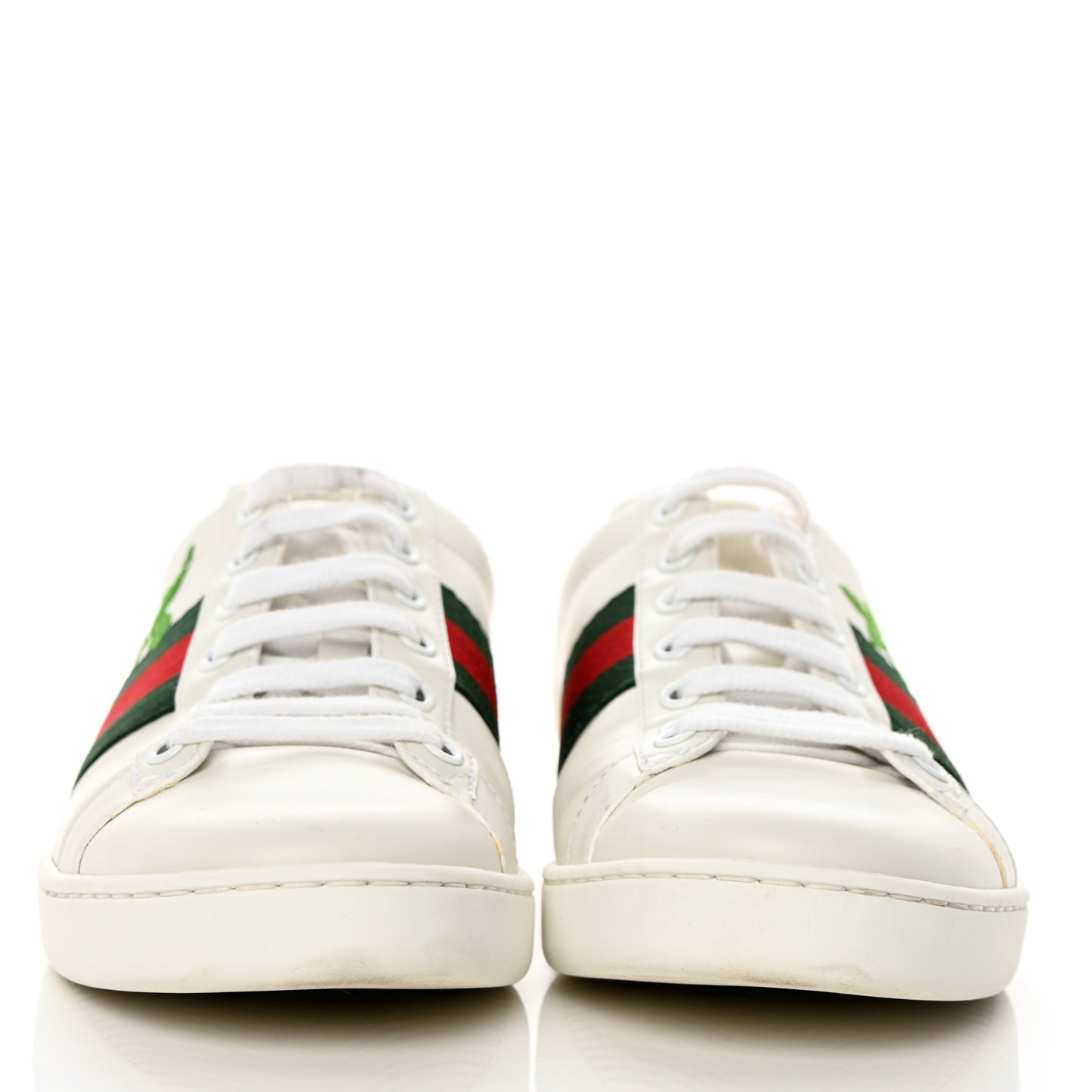 Calfskin Web Cherry Embroidered Womens Ace Sneakers 37 White