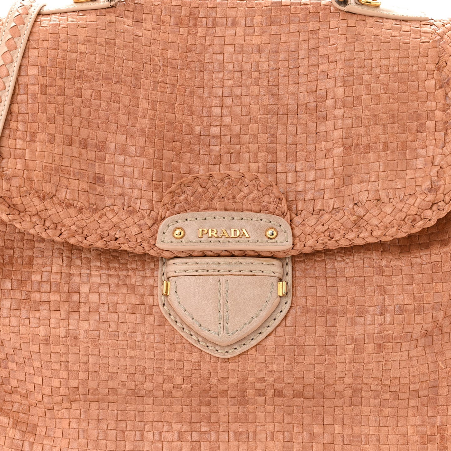 Madras Woven Top Handle Satchel Beige