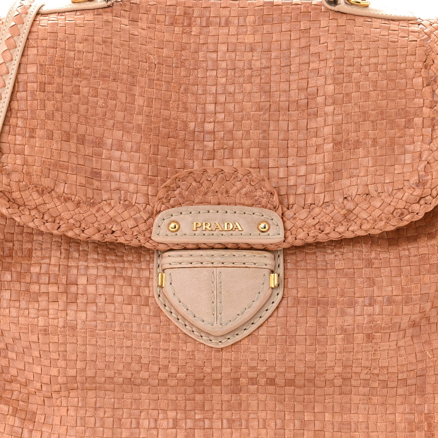 Prada Madras Woven Top Handle Satchel Beige 8 of 12