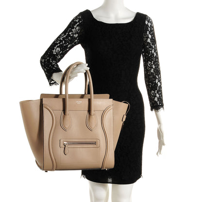 Celine Drummed Calfskin Mini Luggage Dune 2 of 9