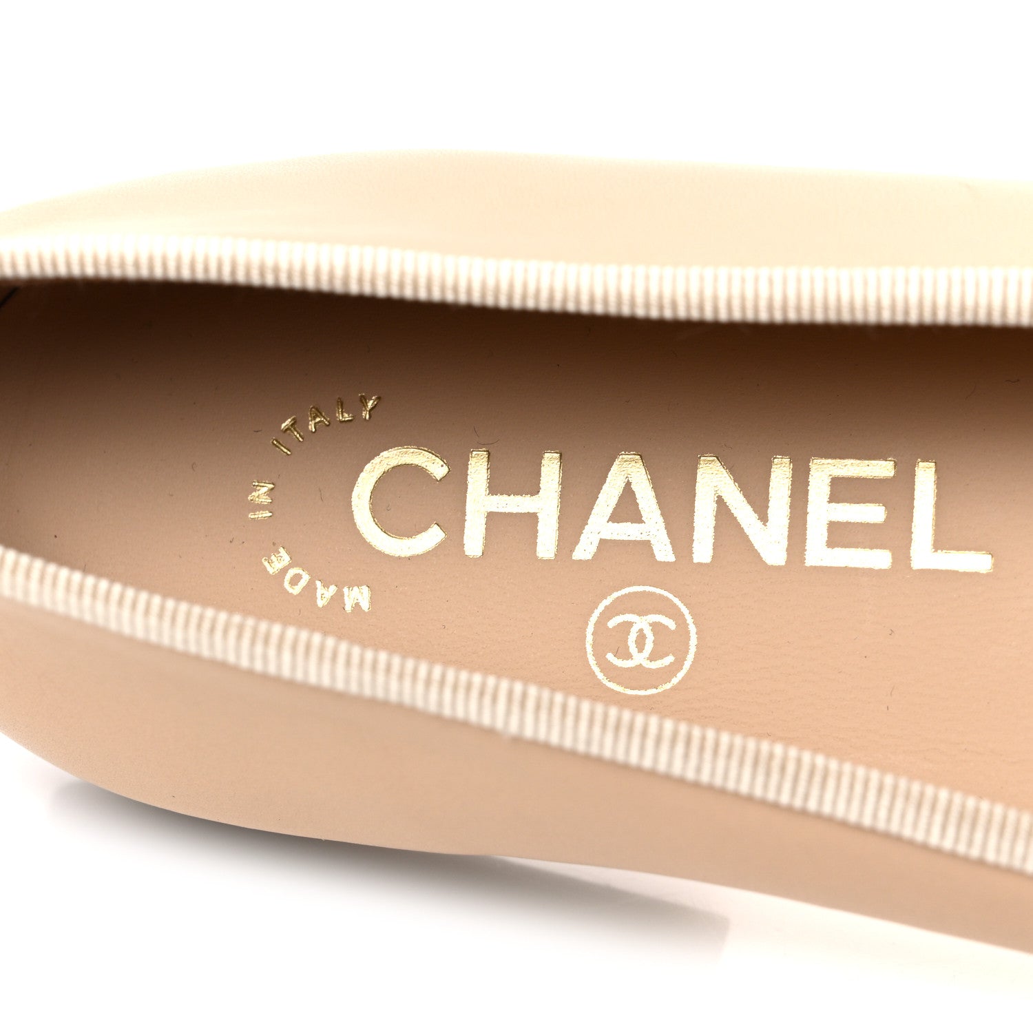 Chanel Lambskin Cap Toe CC Ballerina Flats 38 Beige Black 9 of 11