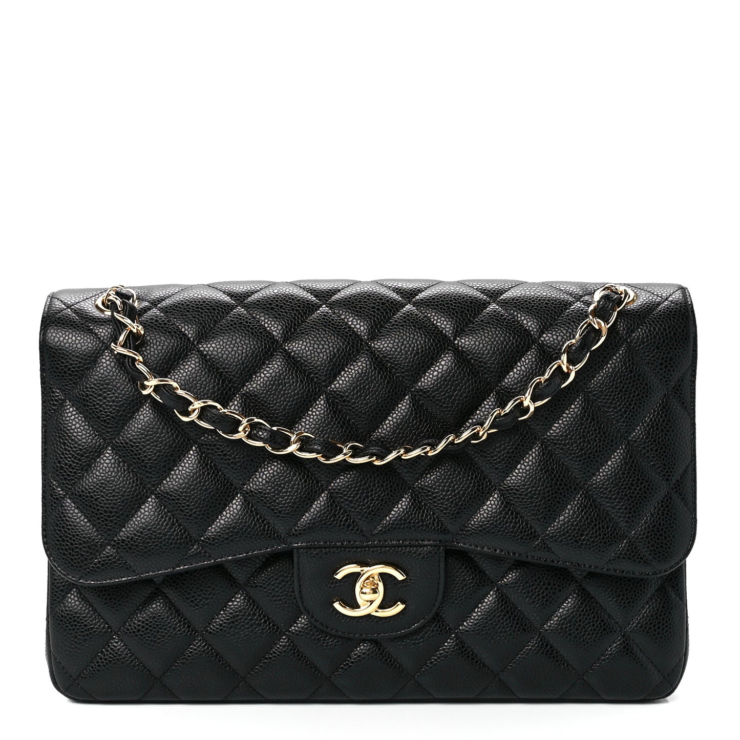 Caviar Quilted Jumbo Double Flap Black